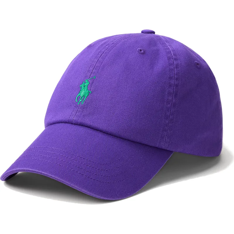 bone-curvo-violeta-ajustavel-com-logo-verde-cotton-chino-classic-sport-da-polo-ralph-lauren