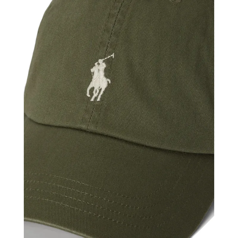 bone-curvo-verde-ajustavel-com-logo-bege-cotton-chino-classic-sport-da-polo-ralph-lauren