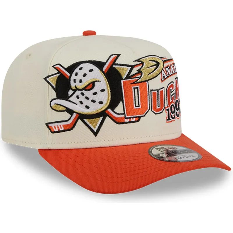 bone-curvo-bege-e-laranja-snapback-9fifty-a-frame-classic-da-anaheim-ducks-nhl-da-new-era