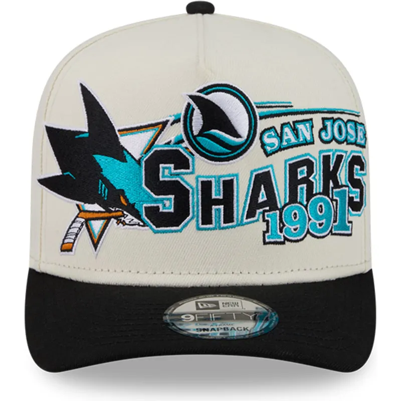 bone-curvo-bege-e-preto-snapback-9fifty-a-frame-classic-da-san-jose-sharks-nhl-da-new-era