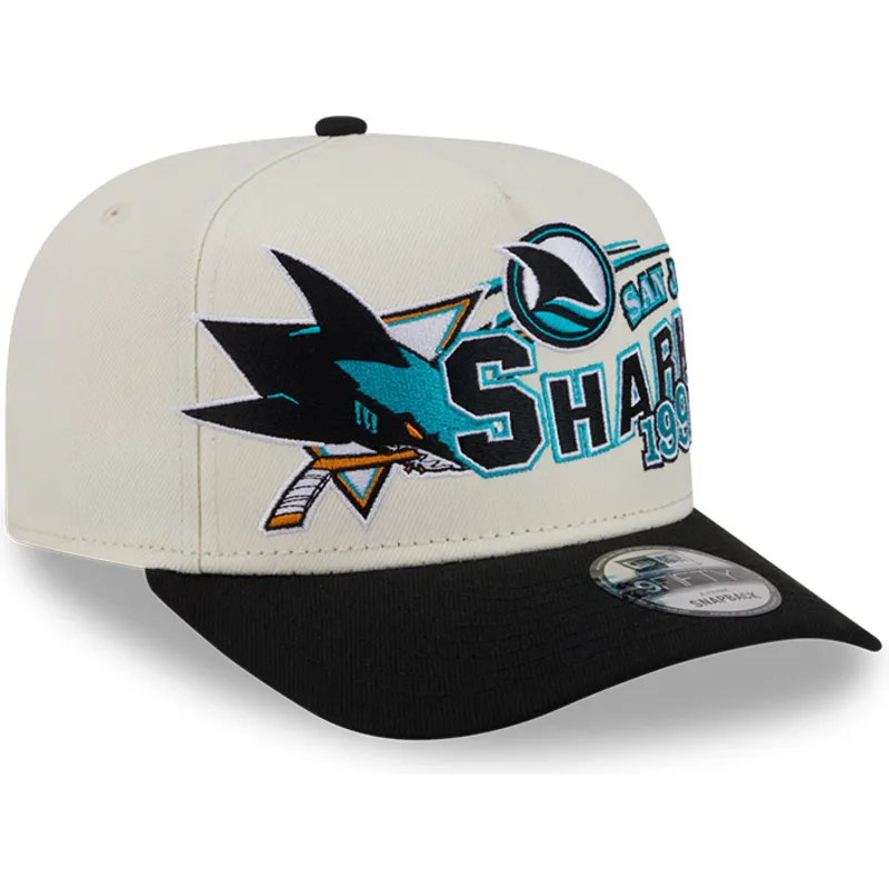 bone-curvo-bege-e-preto-snapback-9fifty-a-frame-classic-da-san-jose-sharks-nhl-da-new-era