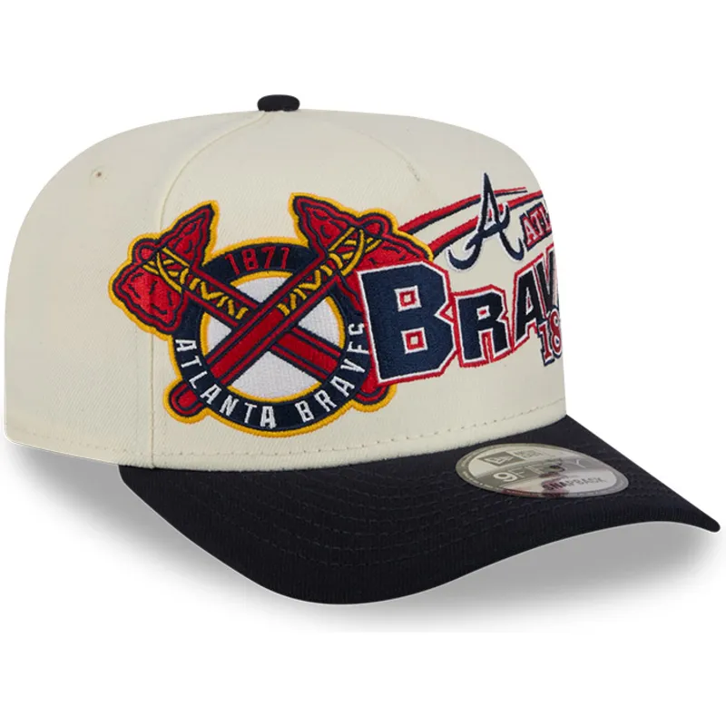 bone-curvo-bege-e-preto-snapback-9fifty-a-frame-classic-da-atlanta-braves-mlb-da-new-era
