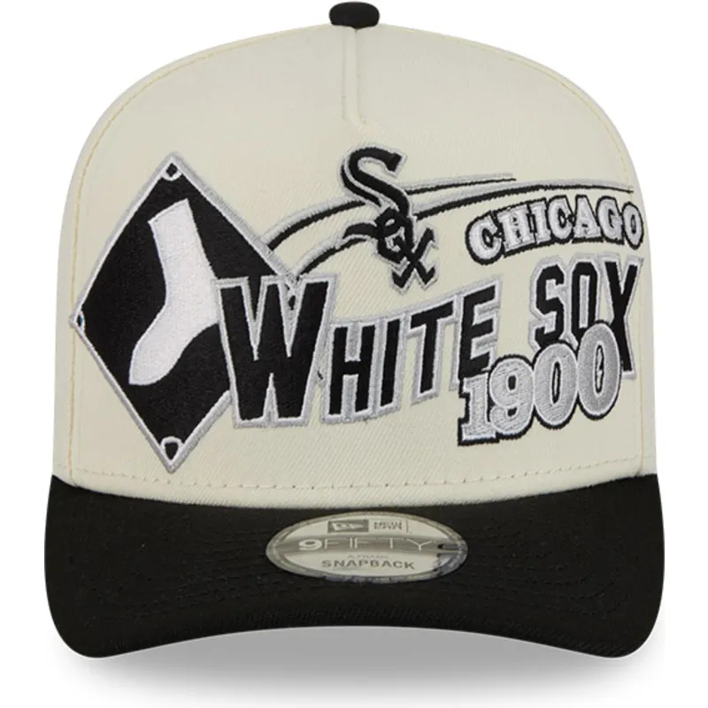 bone-curvo-bege-e-preto-snapback-9fifty-a-frame-classic-da-chicago-white-sox-mlb-da-new-era