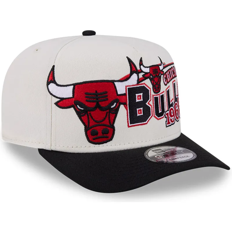 bone-curvo-bege-e-preto-snapback-9fifty-a-frame-classic-da-chicago-bulls-nba-da-new-era