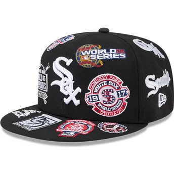 Boné plano preto justo 59FIFTY All Over Logos da Chicago White Sox MLB da New Era
