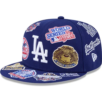 Boné plano azul justo 59FIFTY All Over Logos da Los Angeles Dodgers MLB da New Era