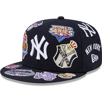 Boné plano azul marinho justo 59FIFTY All Over Logos da New York Yankees MLB da New Era