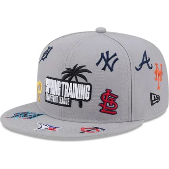 Boné plano cinza snapback 9FIFTY Scattered Grapefruit League Logo da MLB da New Era