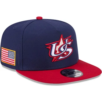 Boné plano azul marinho e vermelho snapback 9FIFTY A Frame USA 2026 World Baseball Classic da New Era