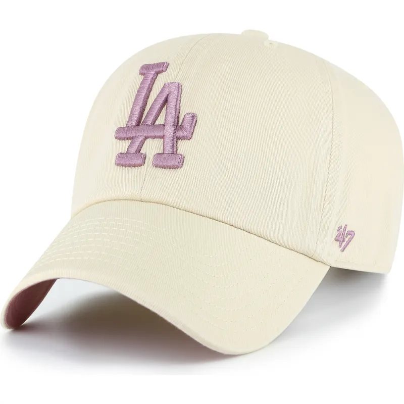 bone-curvo-bege-ajustavel-com-logo-violeta-clean-up-ballpark-da-los-angeles-dodgers-mlb-da-47-brand