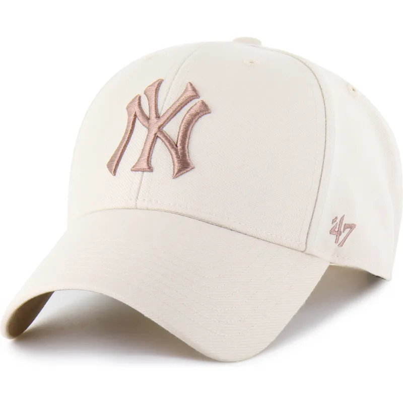 bone-curvo-bege-snapback-com-logo-castanho-mvp-ballpark-da-new-york-yankees-mlb-da-47-brand