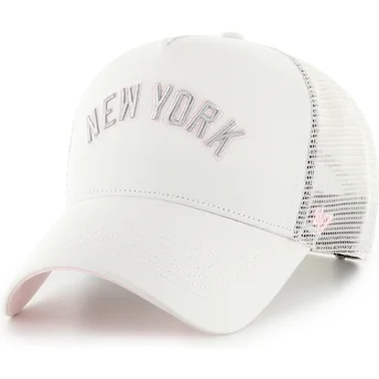 Boné trucker bege e rosa Offside DT Soft Glow Script da New York Yankees MLB da 47 Brand