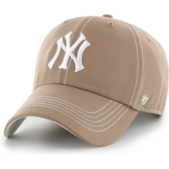 Boné curvo castanho ajustável Clean Up Contrast Stitch da New York Yankees MLB da 47 Brand
