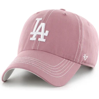 Boné curvo rosa ajustável Clean Up Contrast Stitch da Los Angeles Dodgers MLB da 47 Brand