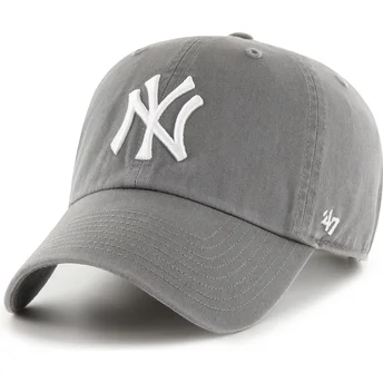 Boné curvo cinza ajustável Clean Up No Loop Label da New York Yankees MLB da 47 Brand