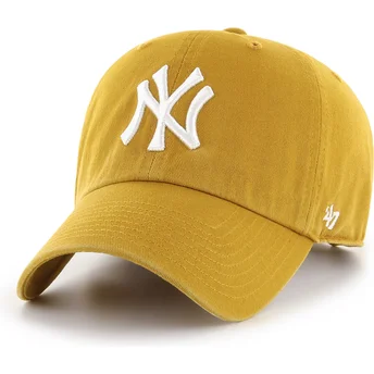 Boné curvo amarelo ajustável Clean Up Flat Gold da New York Yankees MLB da 47 Brand