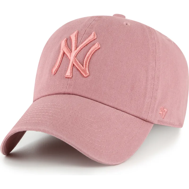 bone-curvo-rosa-ajustavel-com-logo-rosa-clean-up-da-new-york-yankees-mlb-da-47-brand