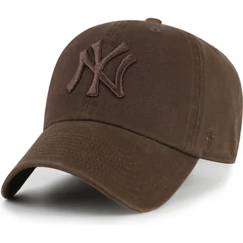 Boné curvo castanho ajustável com logo castanho Clean Up da New York Yankees MLB da 47 Brand