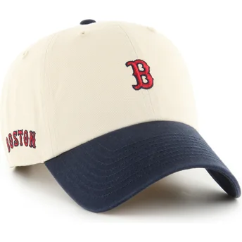 Boné curvo bege e azul marinho ajustável Clean Up Base Runner Sure Shot Two Tone da Boston Red Sox MLB da 47 Brand