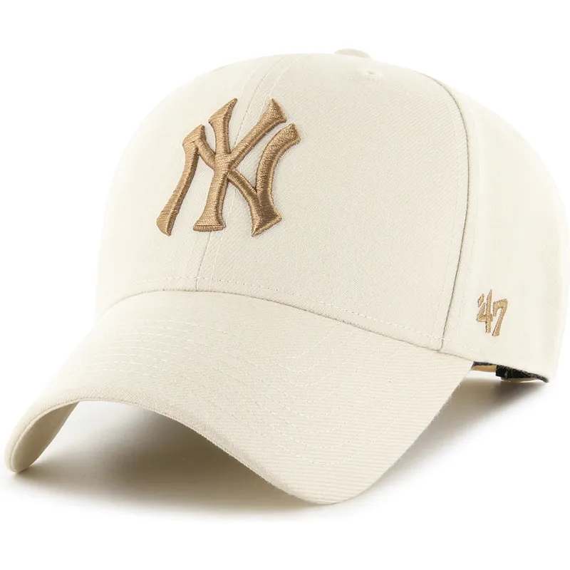 bone-curvo-bege-snapback-com-logo-castanho-mvp-da-new-york-yankees-mlb-da-47-brand