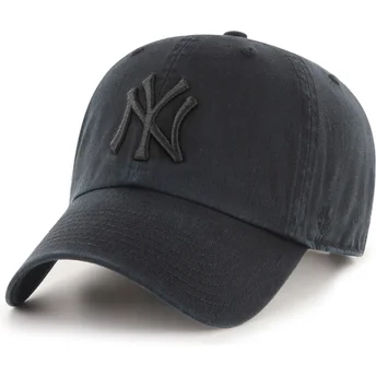 Boné curvo preto ajustável com logo preto Clean Up da New York Yankees MLB da 47 Brand
