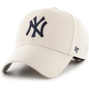 Boné curvo bege ajustável com logo azul marinho MVP da New York Yankees MLB da 47 Brand