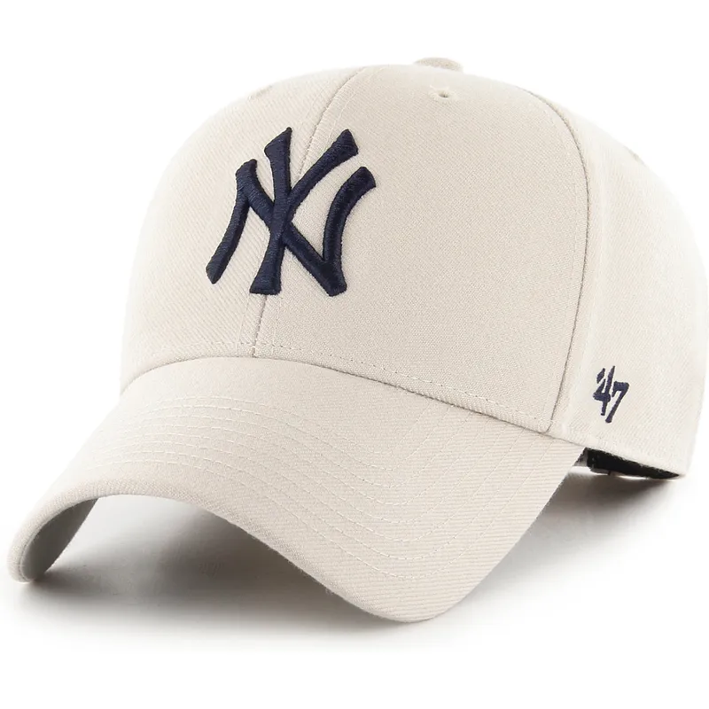 bone-curvo-bege-ajustavel-com-logo-azul-marinho-mvp-da-new-york-yankees-mlb-da-47-brand