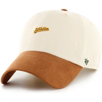 Boné curvo bege e castanho ajustável Clean Up Mini Script Suede Visor da Oakland Athletics MLB da 47 Brand