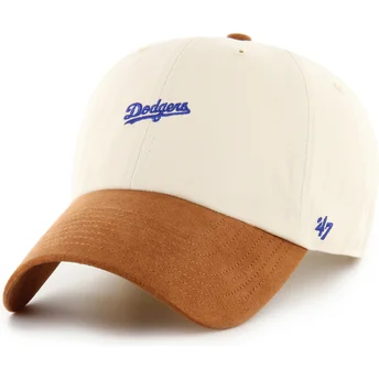 Boné curvo bege e castanho ajustável Clean Up Mini Script Suede Visor da Los Angeles Dodgers MLB da 47 Brand