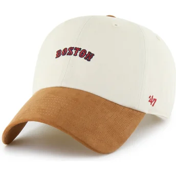Boné curvo bege e castanho ajustável Clean Up Mini Script Suede Visor da Boston Red Sox MLB da 47 Brand