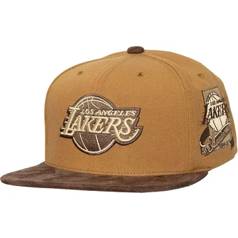 Boné plano castanho ajustável Coffee Strapback da Los Angeles Lakers NBA da Mitchell & Ness