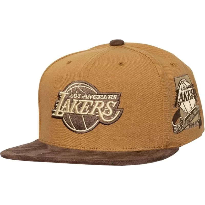 bone-plano-castanho-ajustavel-coffee-strapback-da-los-angeles-lakers-nba-da-mitchell-ness