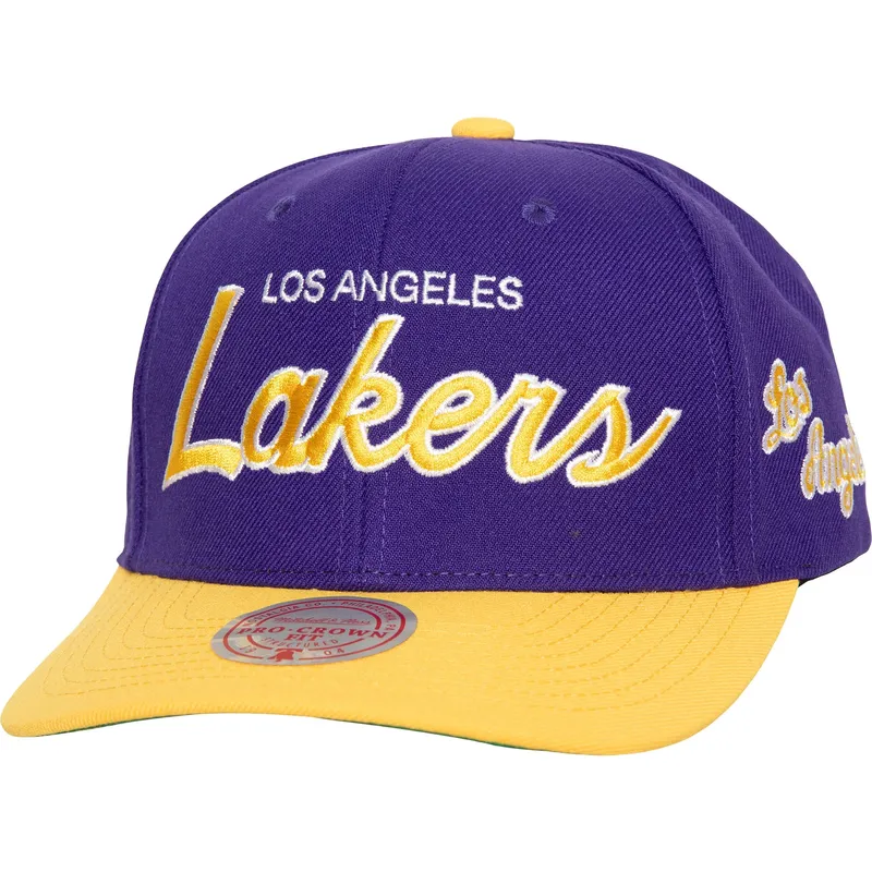 bone-curvo-violeta-e-amarelo-snapback-team-script-20-pro-da-los-angeles-lakers-nba-da-mitchell-ness