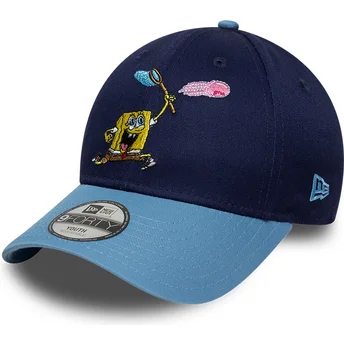 Boné curvo azul snapback para criança 9FORTY da SpongeBob SquarePants da New Era