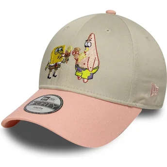 Boné curvo bege e rosa snapback para criança 9FORTY da SpongeBob SquarePants e Patrick Estrela da New Era