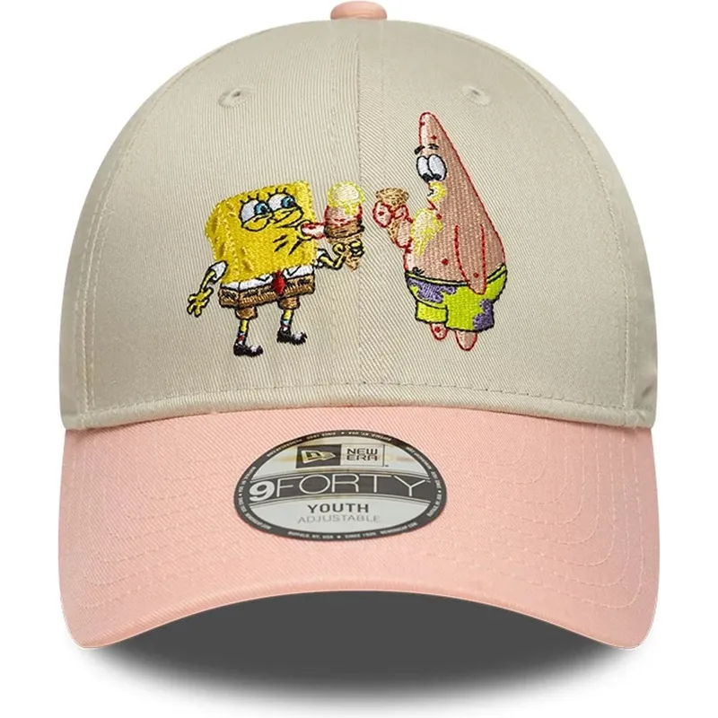 bone-curvo-bege-e-rosa-snapback-para-crianca-9forty-da-spongebob-squarepants-e-patrick-estrela-da-new-era