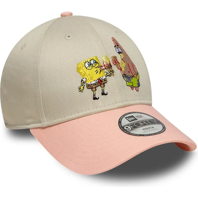 bone-curvo-bege-e-rosa-snapback-para-crianca-9forty-da-spongebob-squarepants-e-patrick-estrela-da-new-era