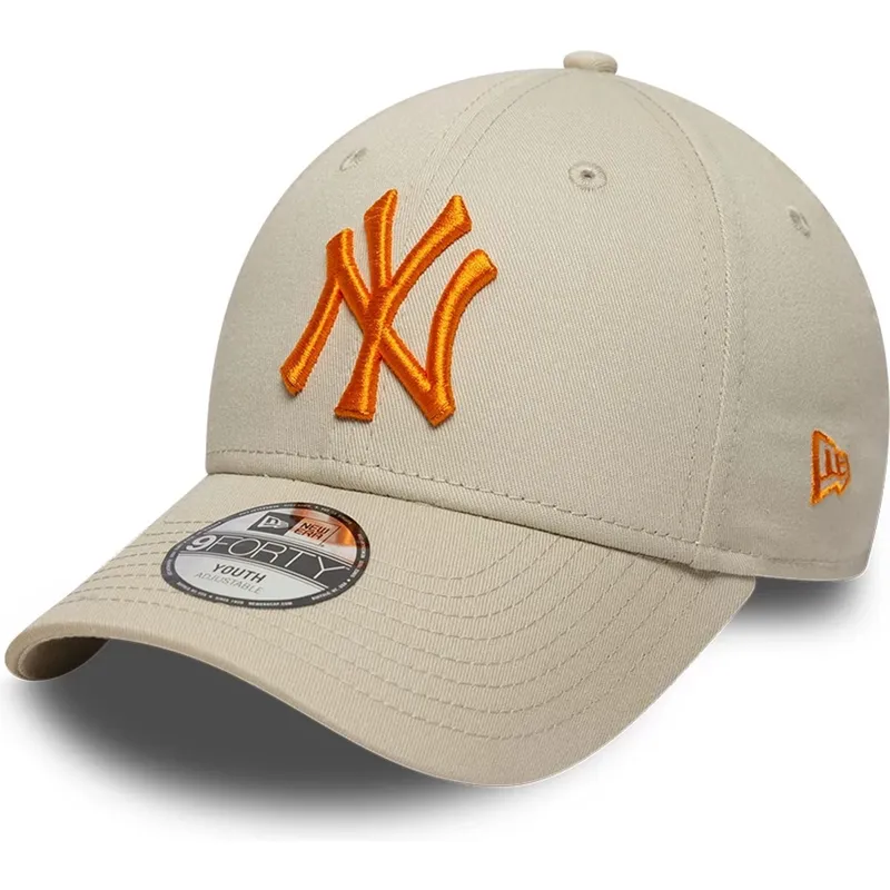 bone-curvo-bege-ajustavel-com-logo-laranja-para-crianca-9forty-league-essential-da-new-york-yankees-mlb-da-new-era