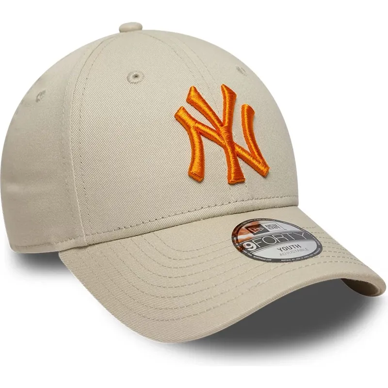 bone-curvo-bege-ajustavel-com-logo-laranja-para-crianca-9forty-league-essential-da-new-york-yankees-mlb-da-new-era