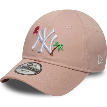 Boné curvo rosa ajustável para criança 9FORTY Summer Icon da New York Yankees MLB da New Era