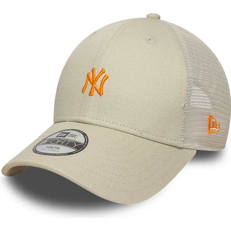 bone-trucker-bege-ajustavel-com-logo-laranja-para-crianca-9forty-homefield-da-new-york-yankees-mlb-da-new-era