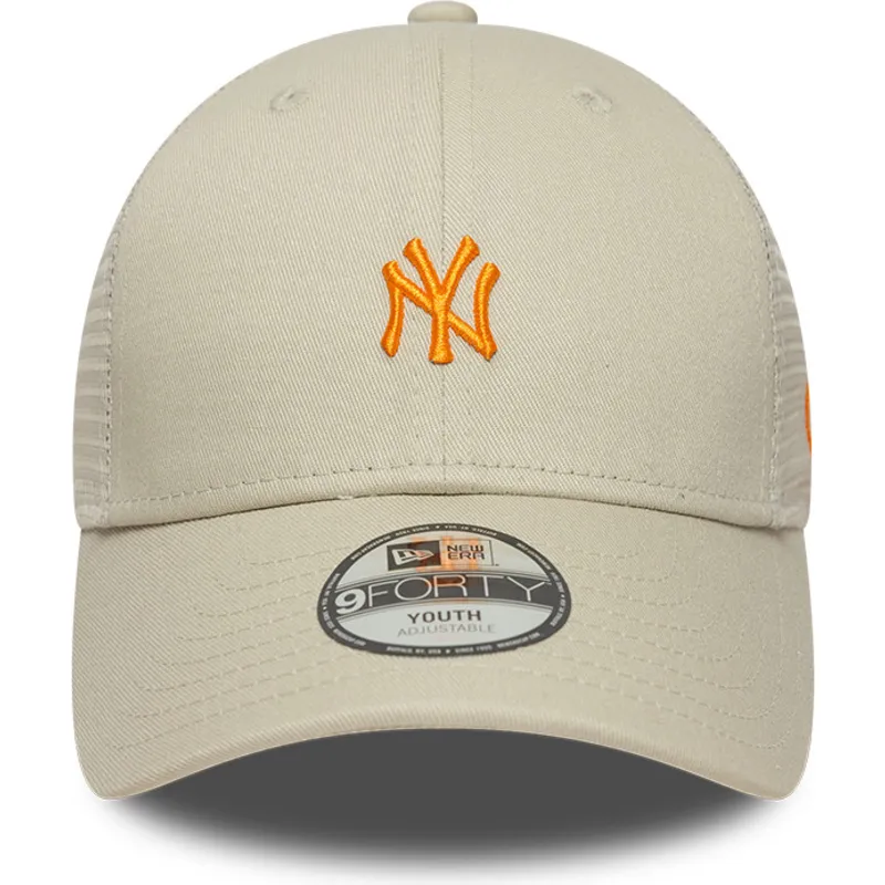 bone-trucker-bege-ajustavel-com-logo-laranja-para-crianca-9forty-homefield-da-new-york-yankees-mlb-da-new-era