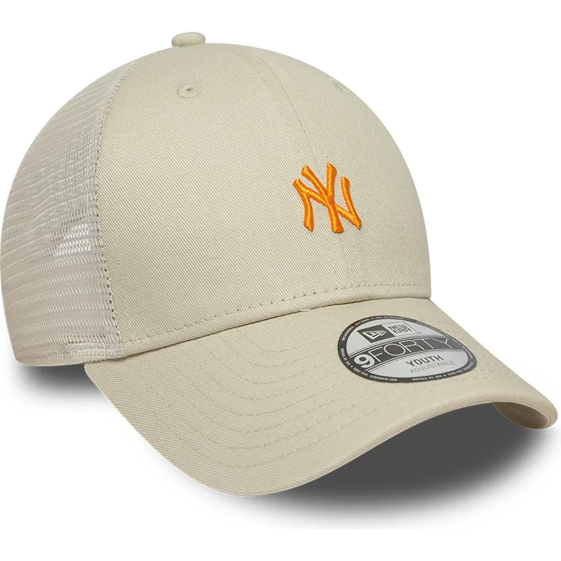 bone-trucker-bege-ajustavel-com-logo-laranja-para-crianca-9forty-homefield-da-new-york-yankees-mlb-da-new-era