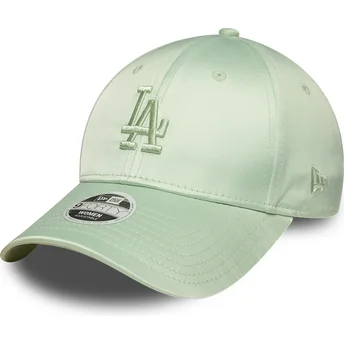 Boné curvo verde ajustável para mulheres 9FORTY Bow Back Satin da Los Angeles Dodgers MLB da New Era