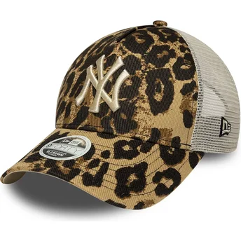 Boné trucker leopardo para mulheres 9FORTY M-Crown A Frame Leãopard da New York Yankees MLB da New Era