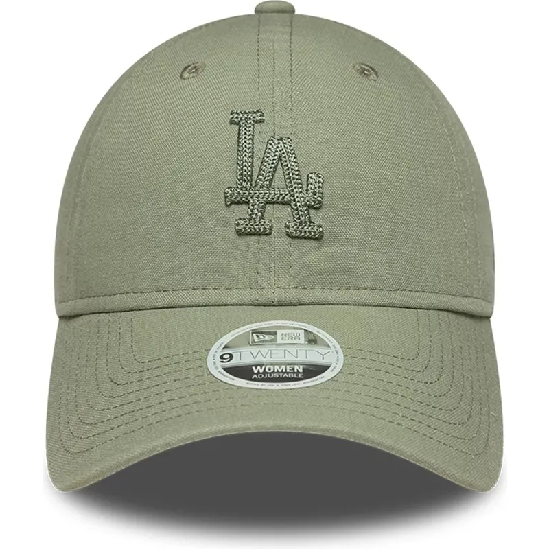 bone-curvo-verde-ajustavel-com-logo-verde-para-mulheres-9twenty-midi-linen-da-los-angeles-dodgers-mlb-da-new-era