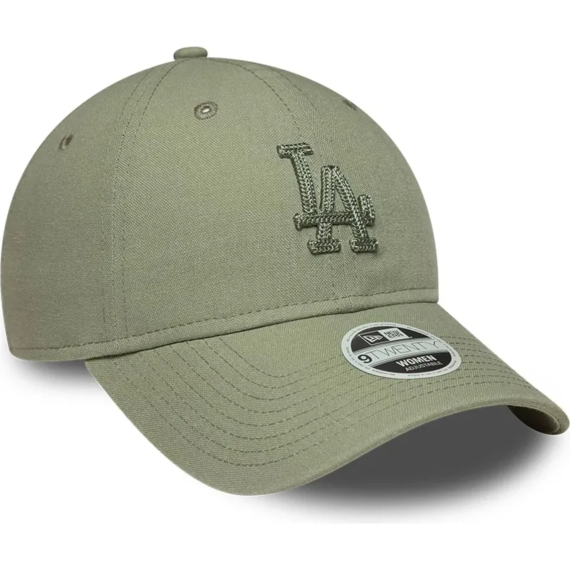 bone-curvo-verde-ajustavel-com-logo-verde-para-mulheres-9twenty-midi-linen-da-los-angeles-dodgers-mlb-da-new-era