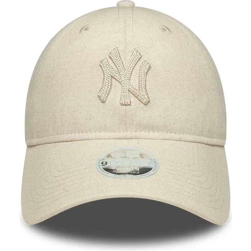 bone-curvo-bege-ajustavel-com-logo-bege-para-mulheres-9twenty-midi-linen-da-new-york-yankees-mlb-da-new-era