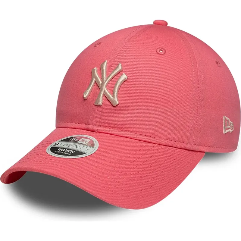 bone-curvo-rosa-ajustavel-com-logo-bege-para-mulheres-9twenty-league-essential-midi-da-new-york-yankees-mlb-da-new-era