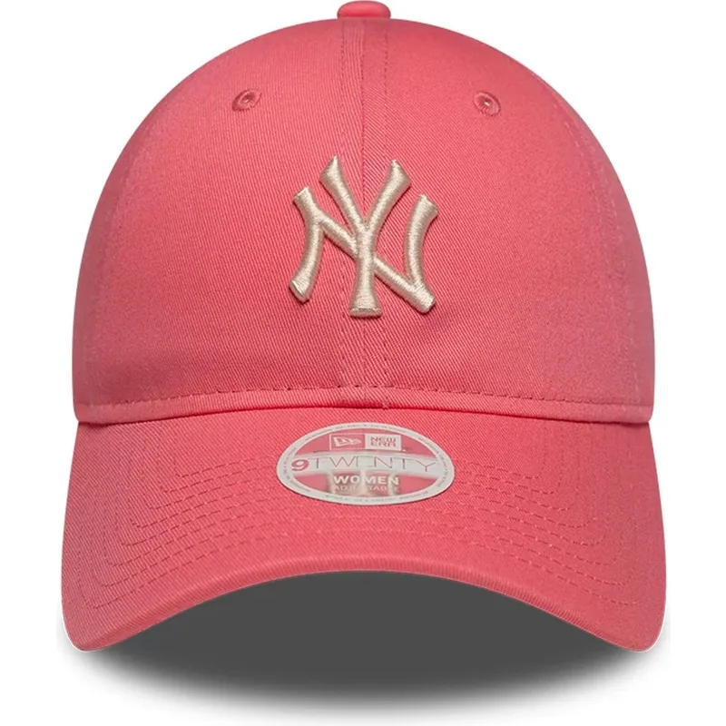 bone-curvo-rosa-ajustavel-com-logo-bege-para-mulheres-9twenty-league-essential-midi-da-new-york-yankees-mlb-da-new-era